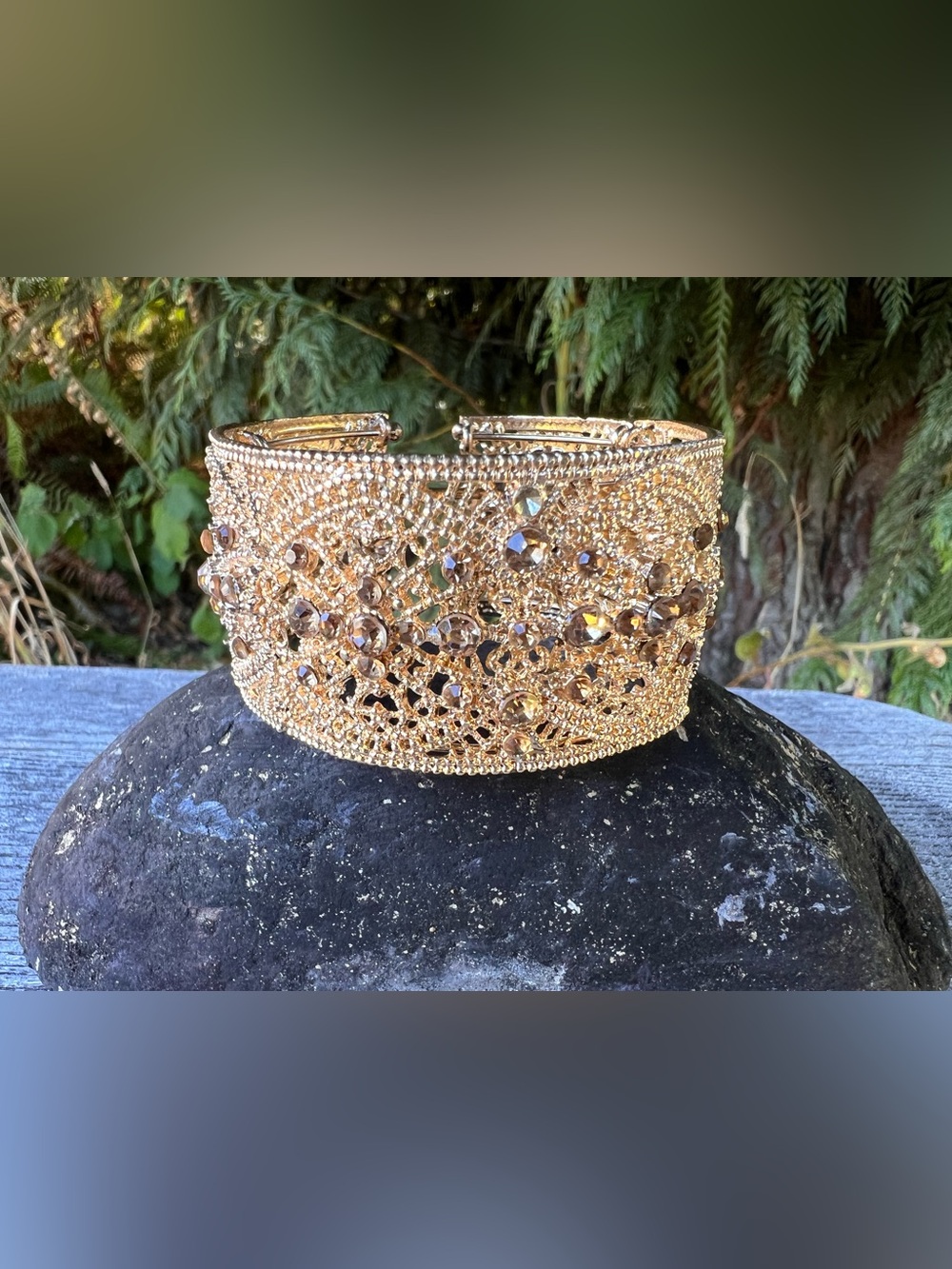 Gold Crystal Mesh Cuff Bracelet - Women Jewelry